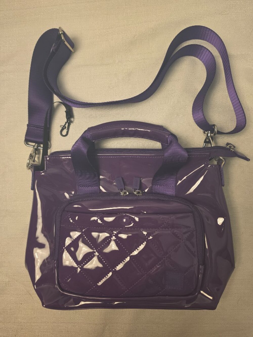 IHKWIP Purple Vinyl Crossbody Bag with Quilted Front Pocket